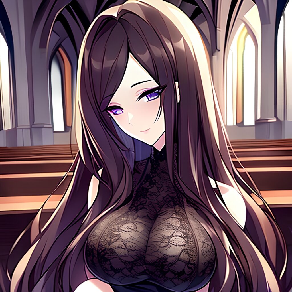 brunette long hair messy hair church fishnet woman