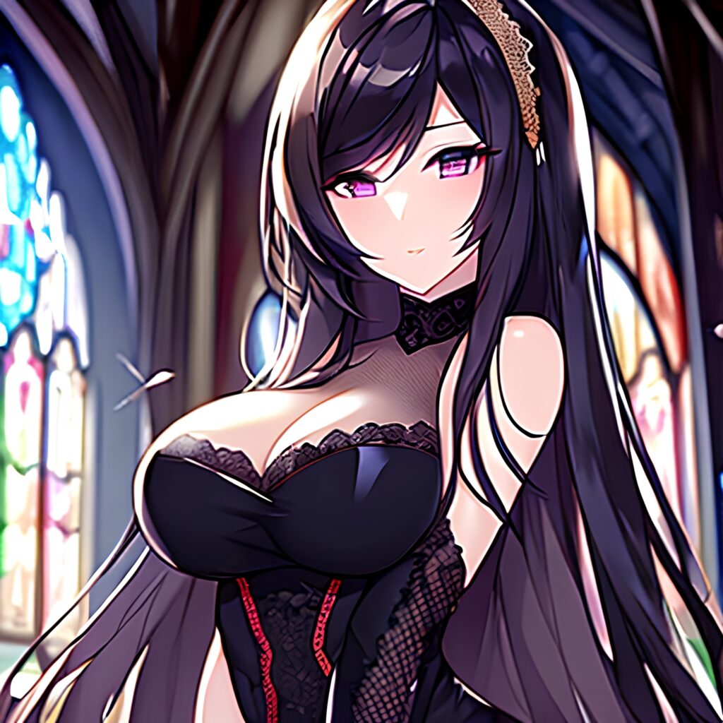 brunette long hair messy hair fishnet church woman