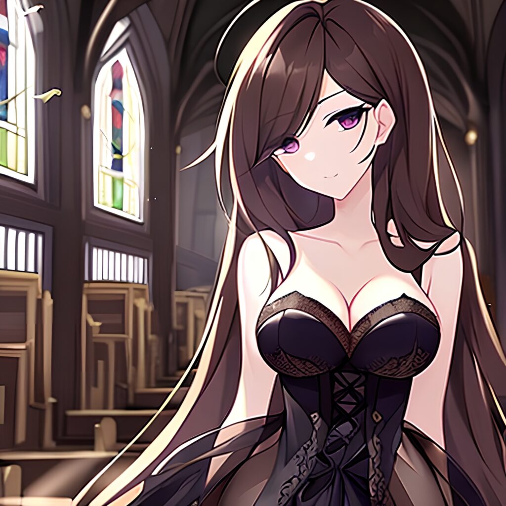 brunette long hair messy hair fishnet woman church 