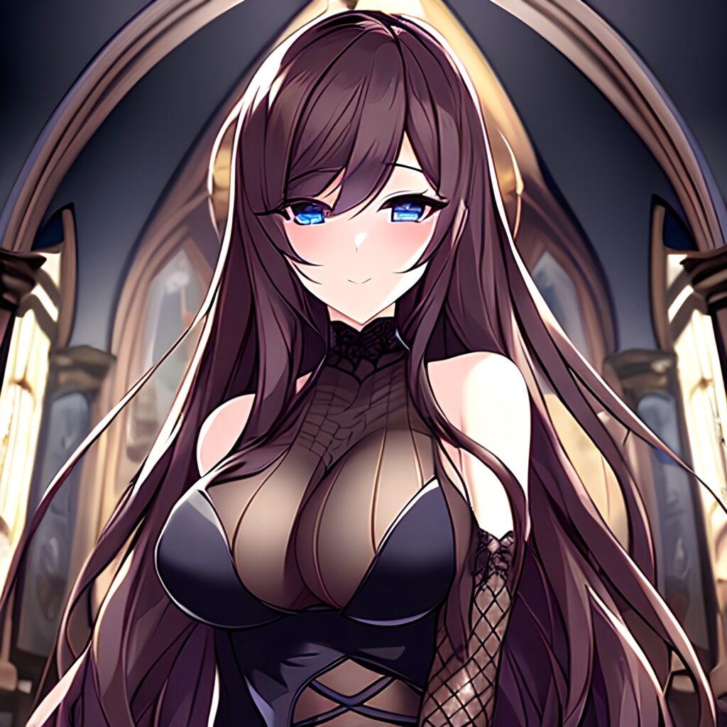 brunette long hair messy hair woman fishnet church 