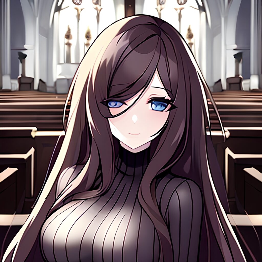 brunette long hair woman fishnet church messy hair