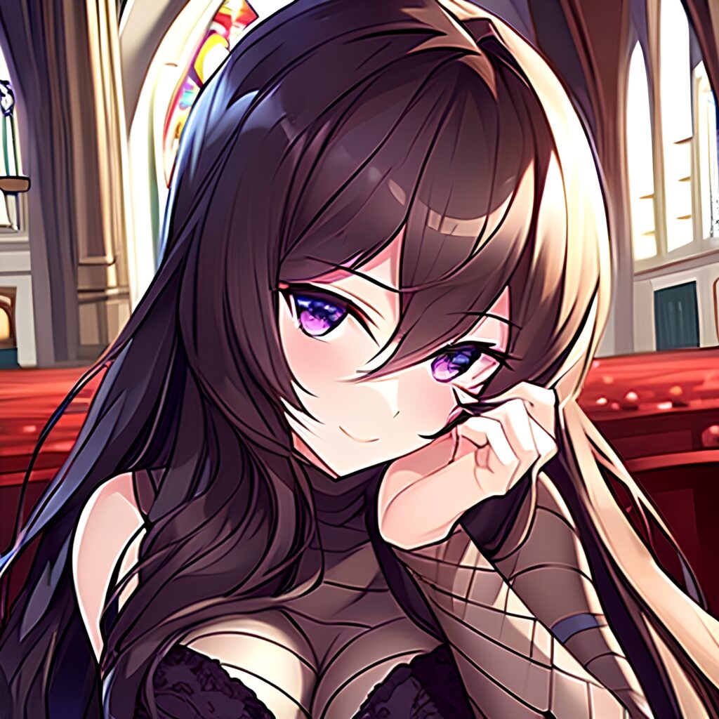 brunette long hair woman messy hair fishnet church