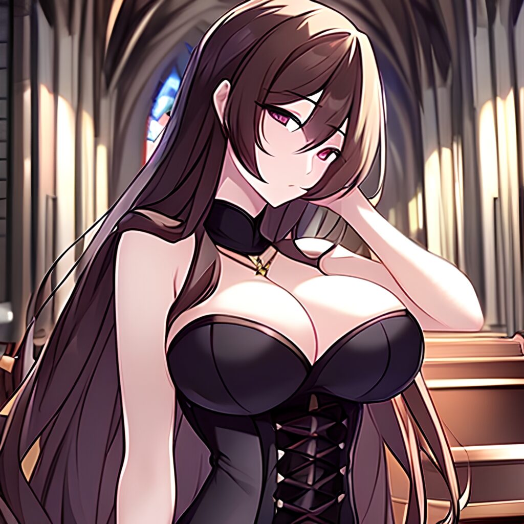 brunette long hair woman messy hair fishnet church