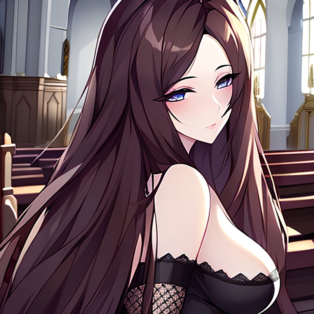 brunette messy hair church fishnet long hair woman