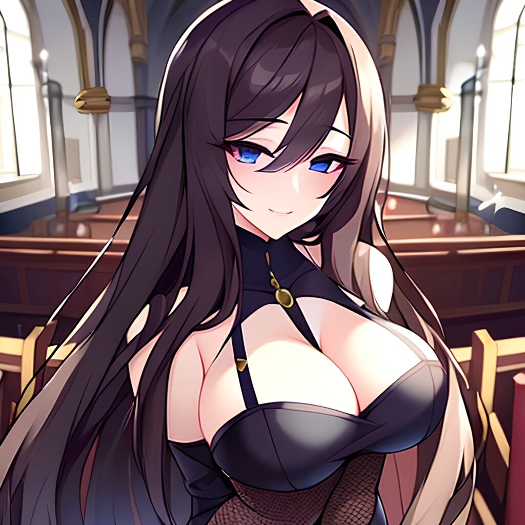 brunette messy hair church fishnet long hair woman