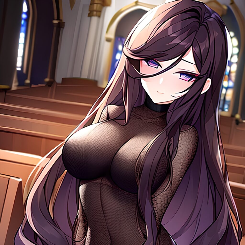 brunette messy hair church fishnet long hair woman 