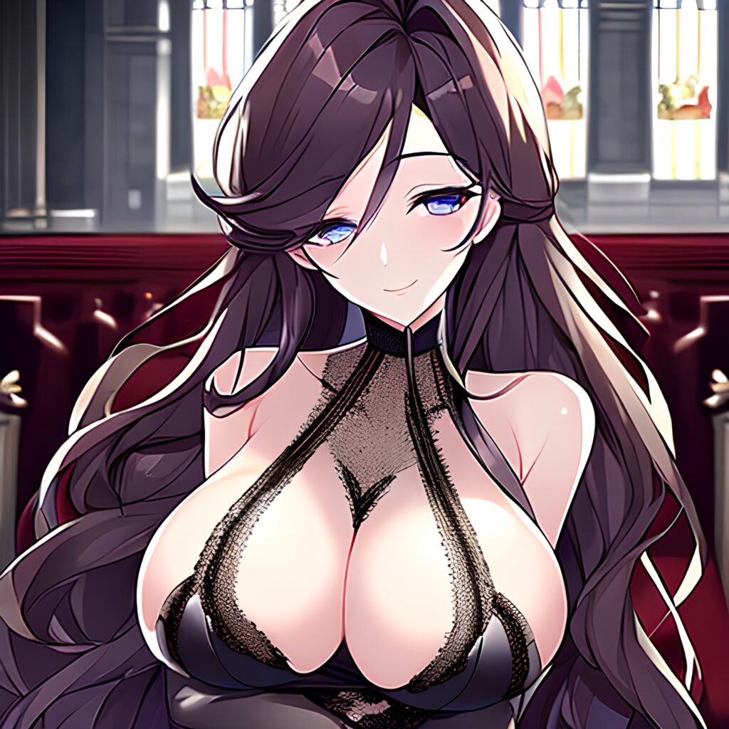 brunette messy hair church fishnet long hair woman 