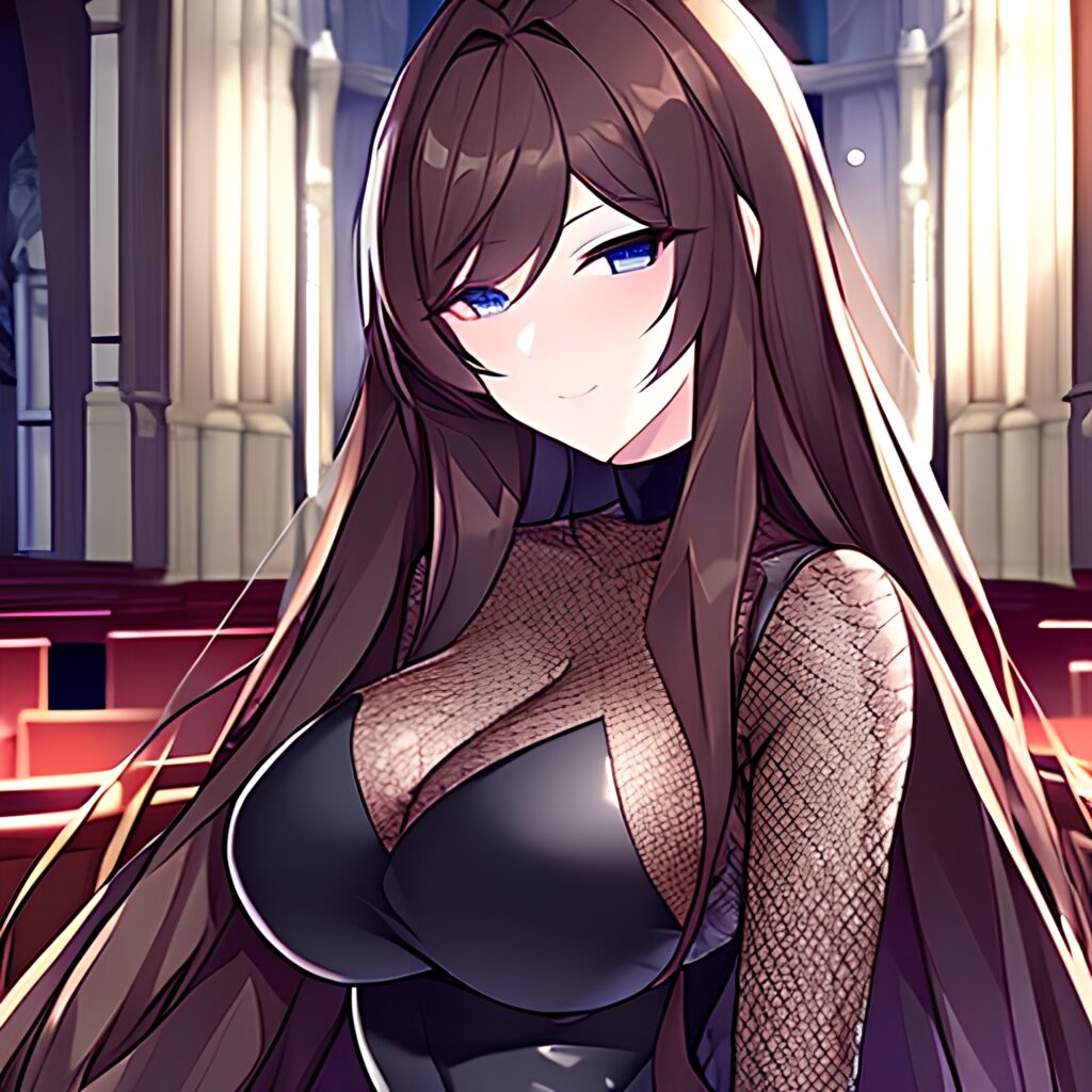 brunette messy hair church fishnet woman long hair 