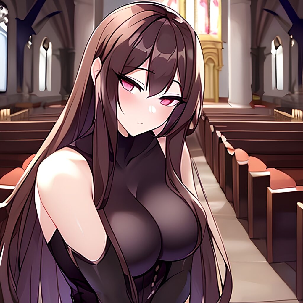 brunette messy hair church long hair fishnet woman