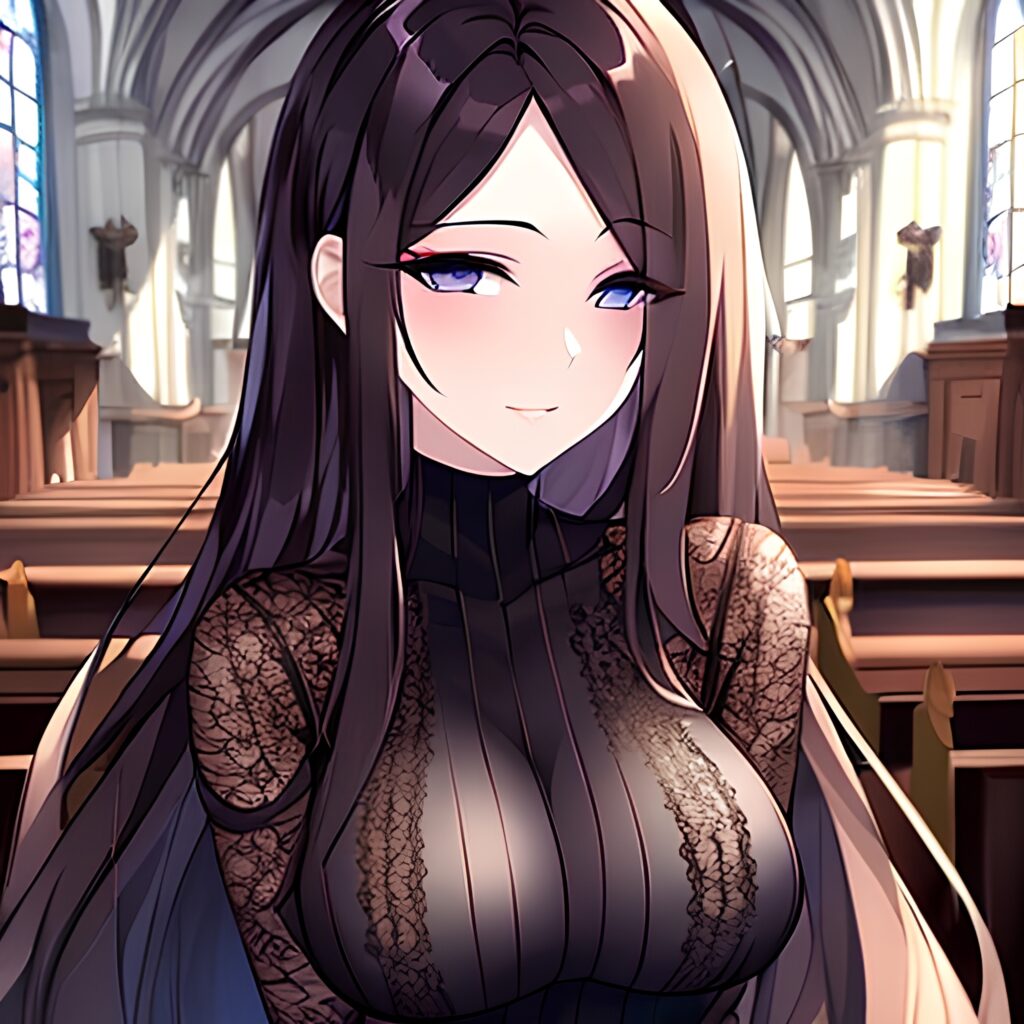 brunette messy hair church long hair fishnet woman