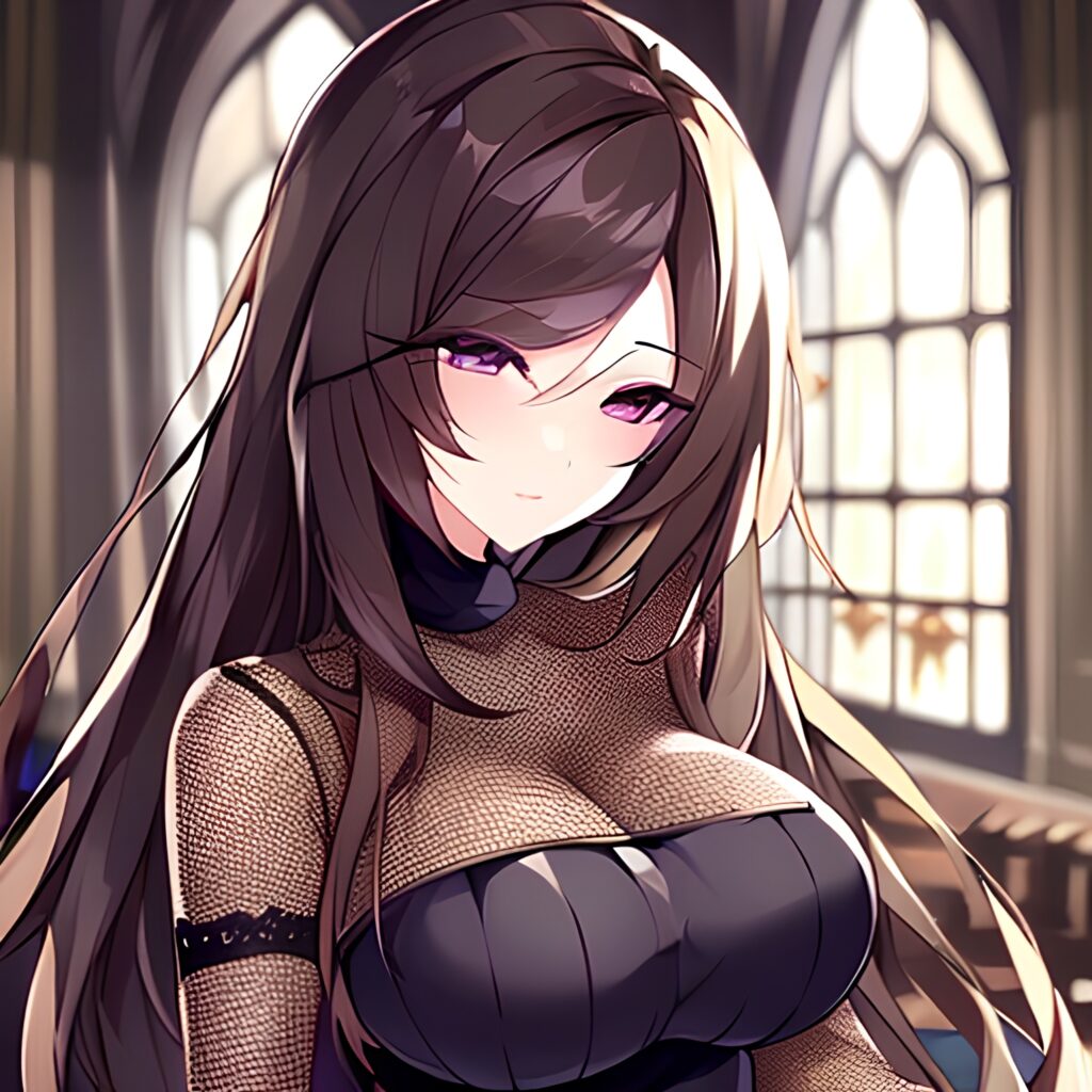 brunette messy hair church long hair fishnet woman 