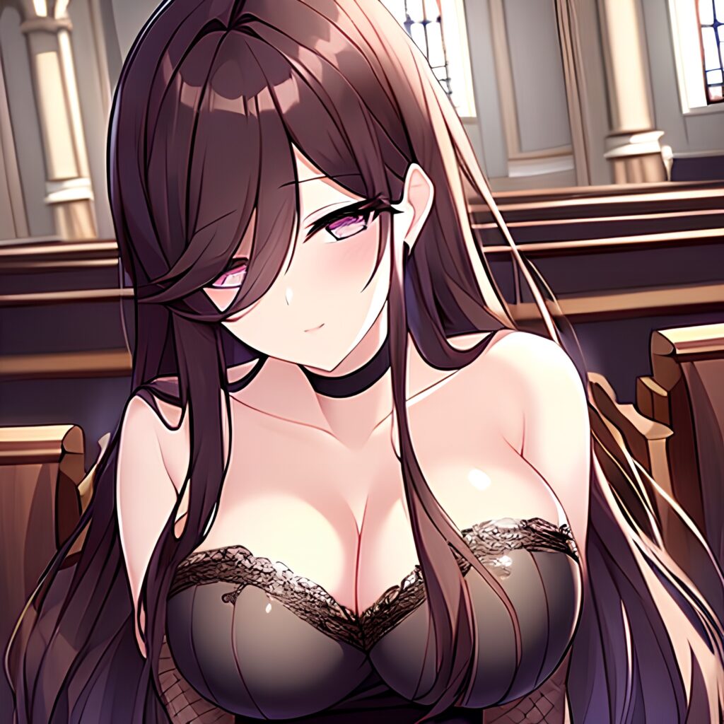 brunette messy hair church long hair woman fishnet