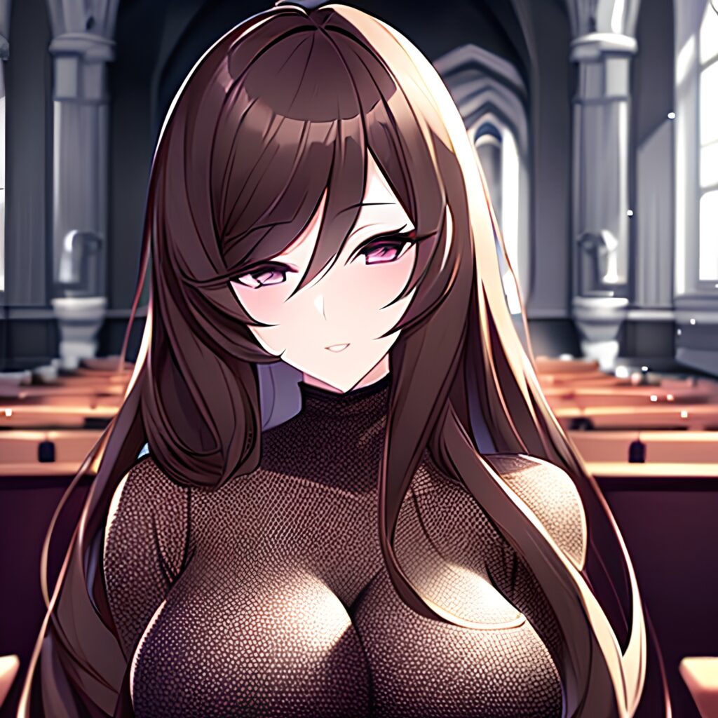 brunette messy hair church woman fishnet long hair