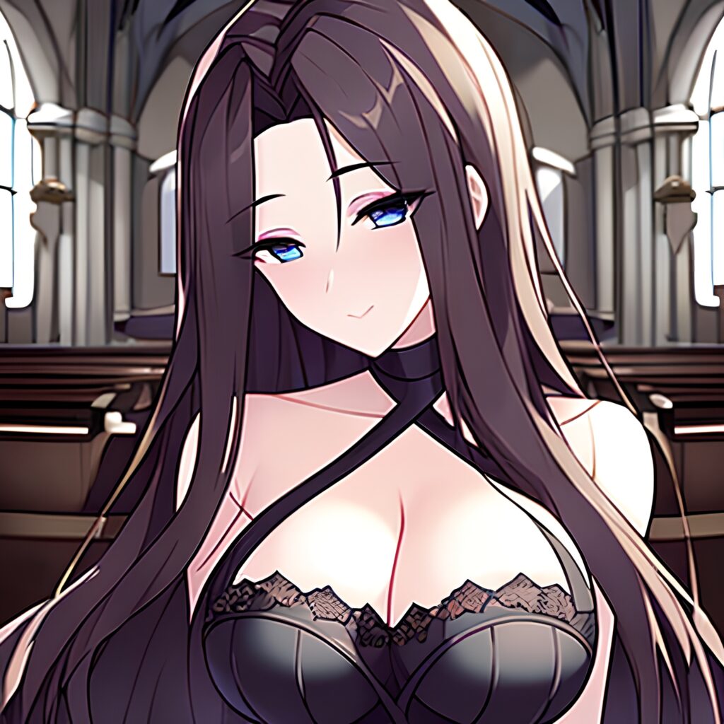 brunette messy hair church woman fishnet long hair