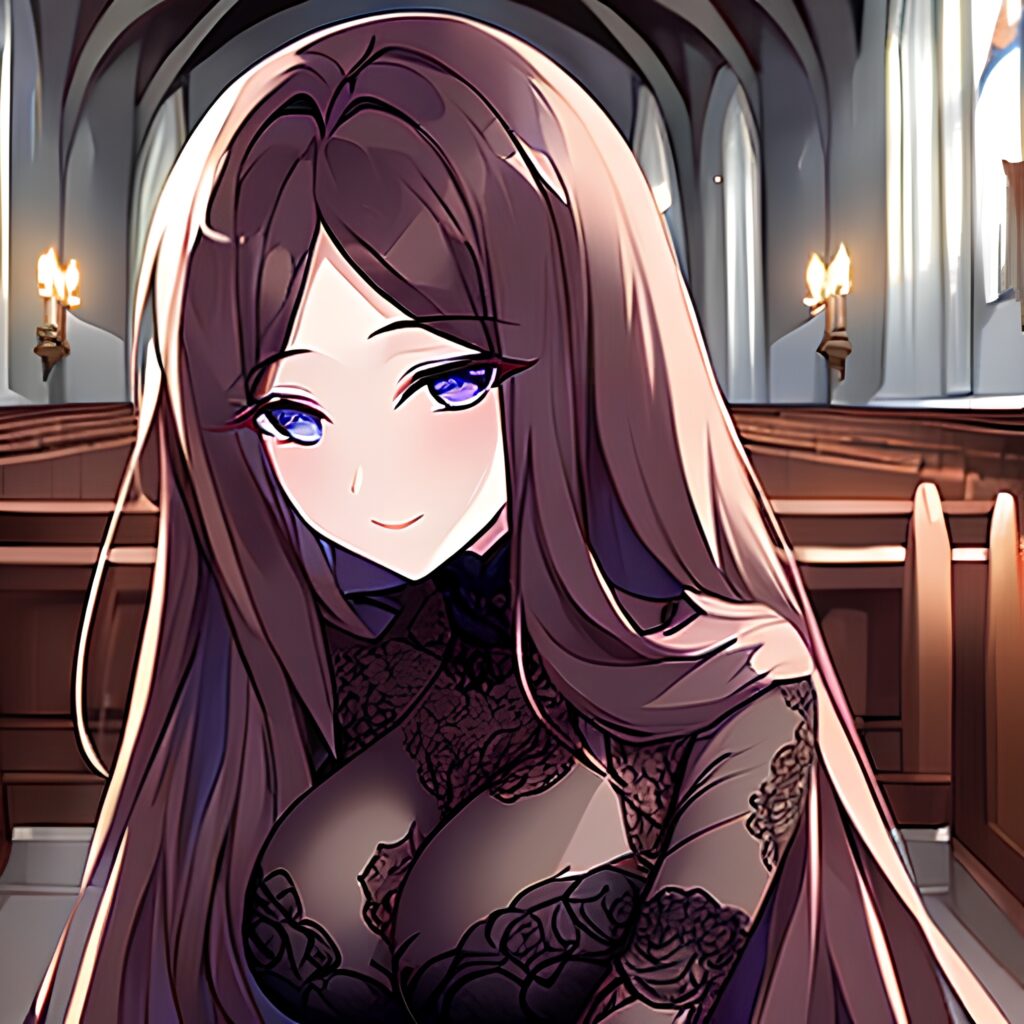 brunette messy hair church woman fishnet long hair