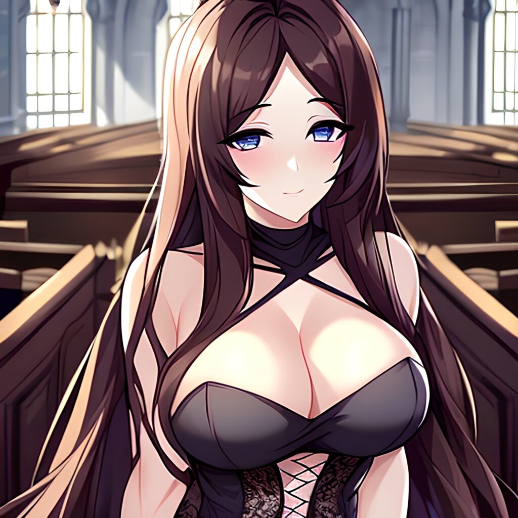 brunette messy hair church woman fishnet long hair