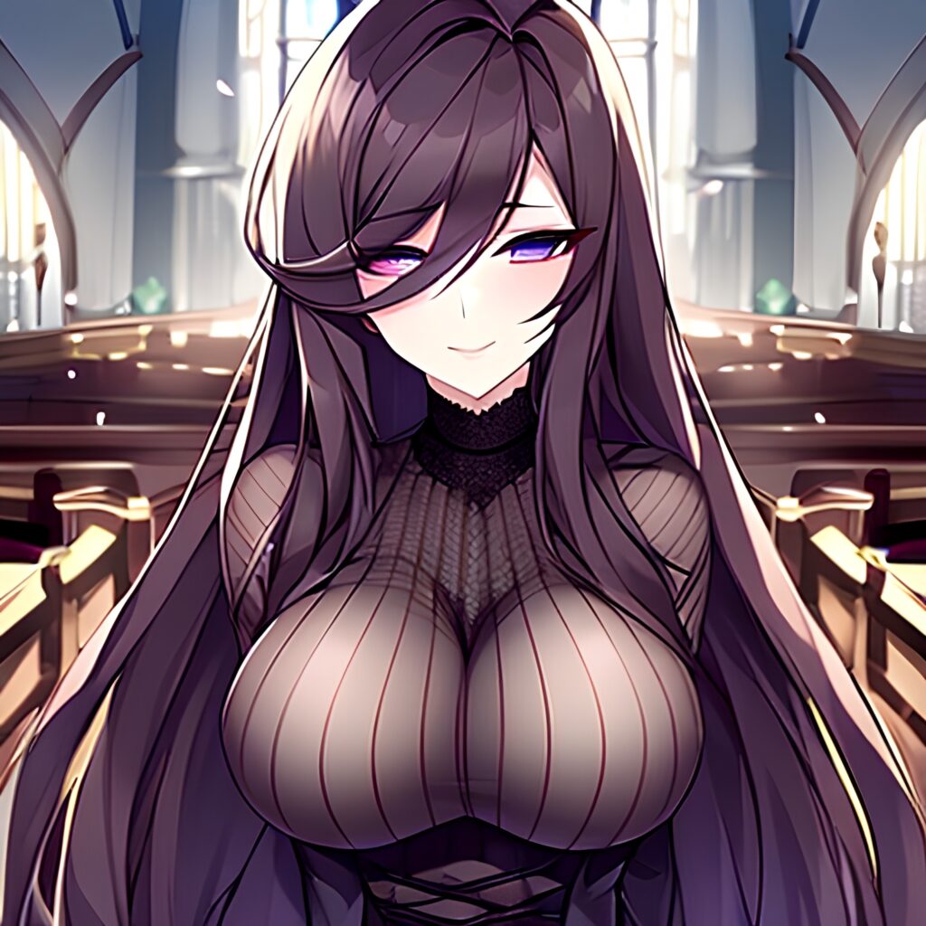 brunette messy hair church woman long hair fishnet
