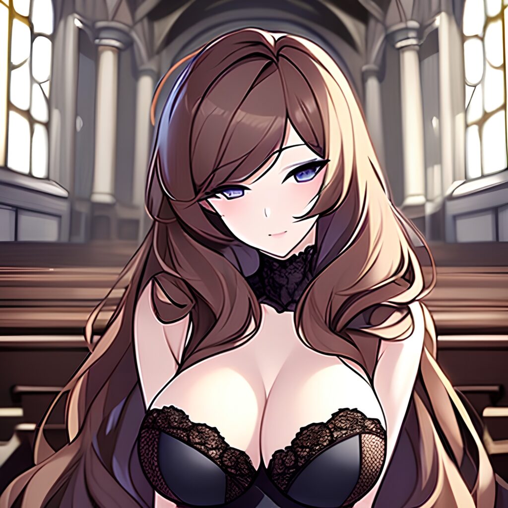 brunette messy hair church woman long hair fishnet 