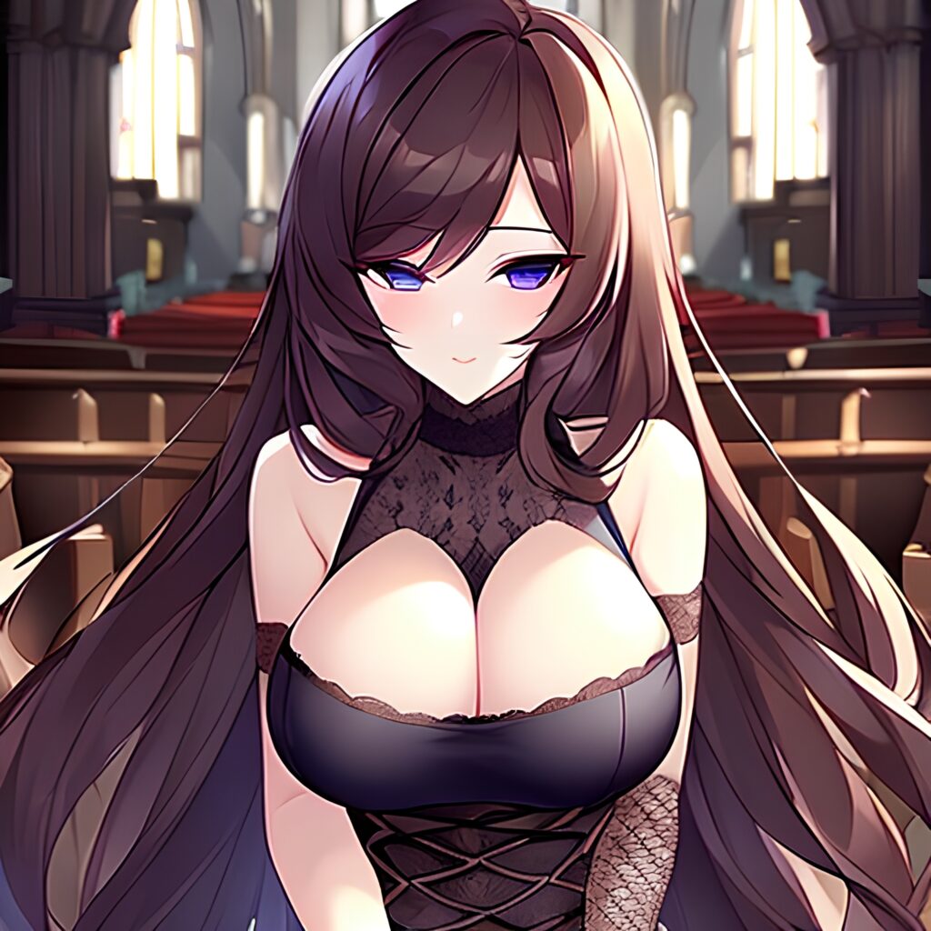 brunette messy hair church woman long hair fishnet