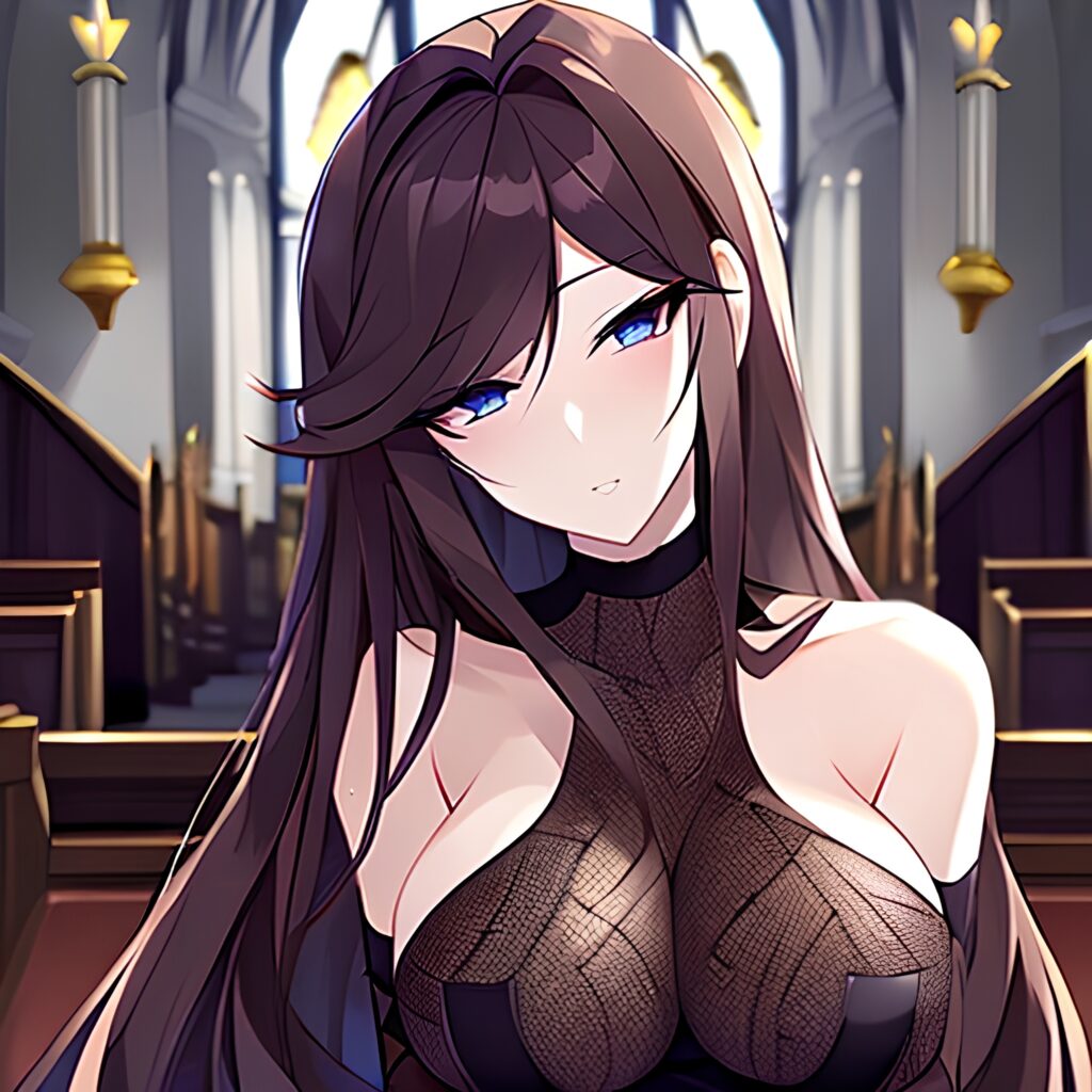 brunette messy hair church woman long hair fishnet