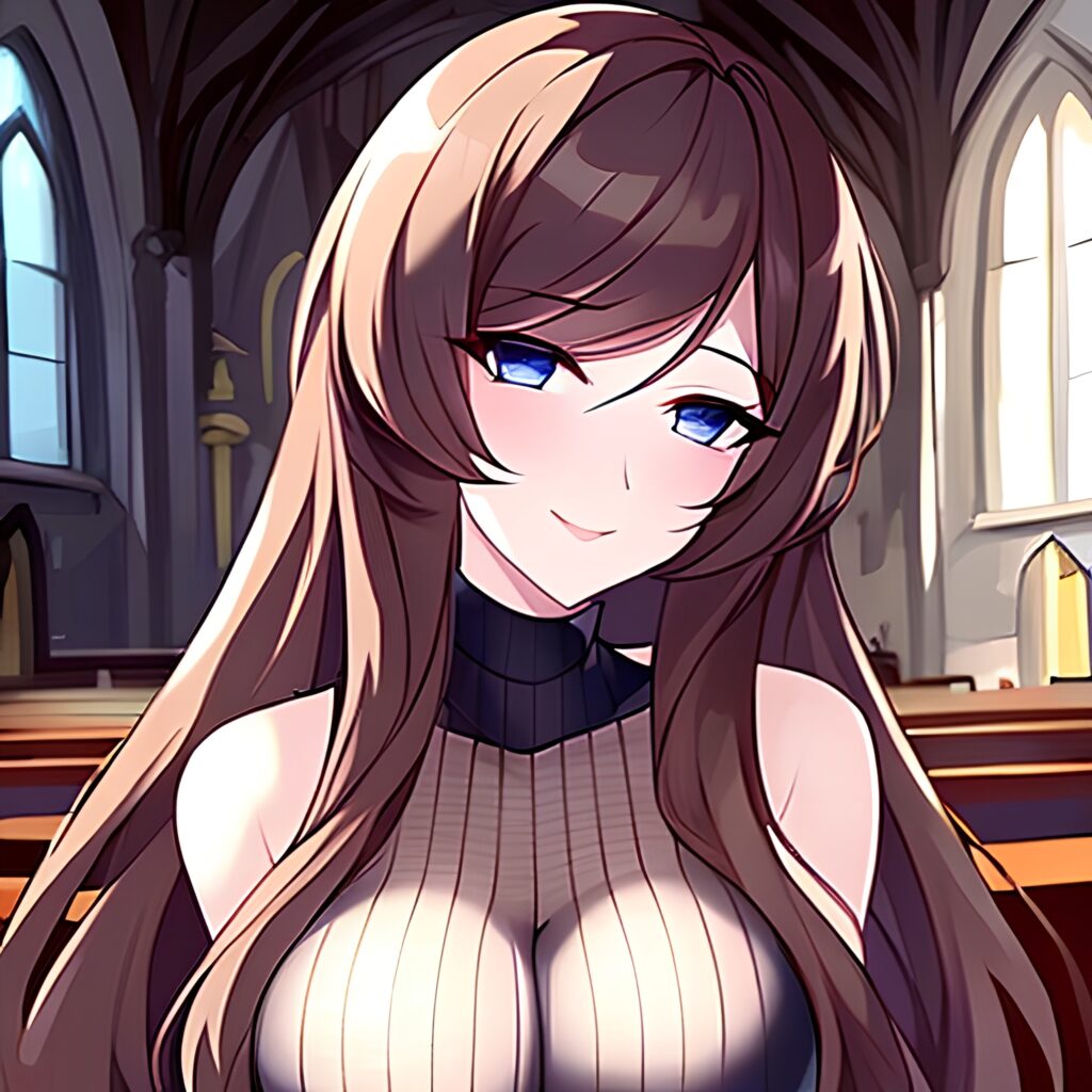 brunette messy hair church woman long hair fishnet 