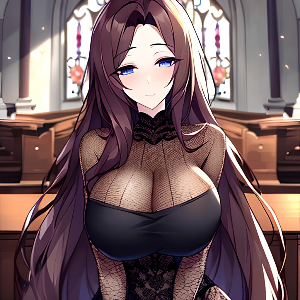 brunette messy hair fishnet church long hair woman 