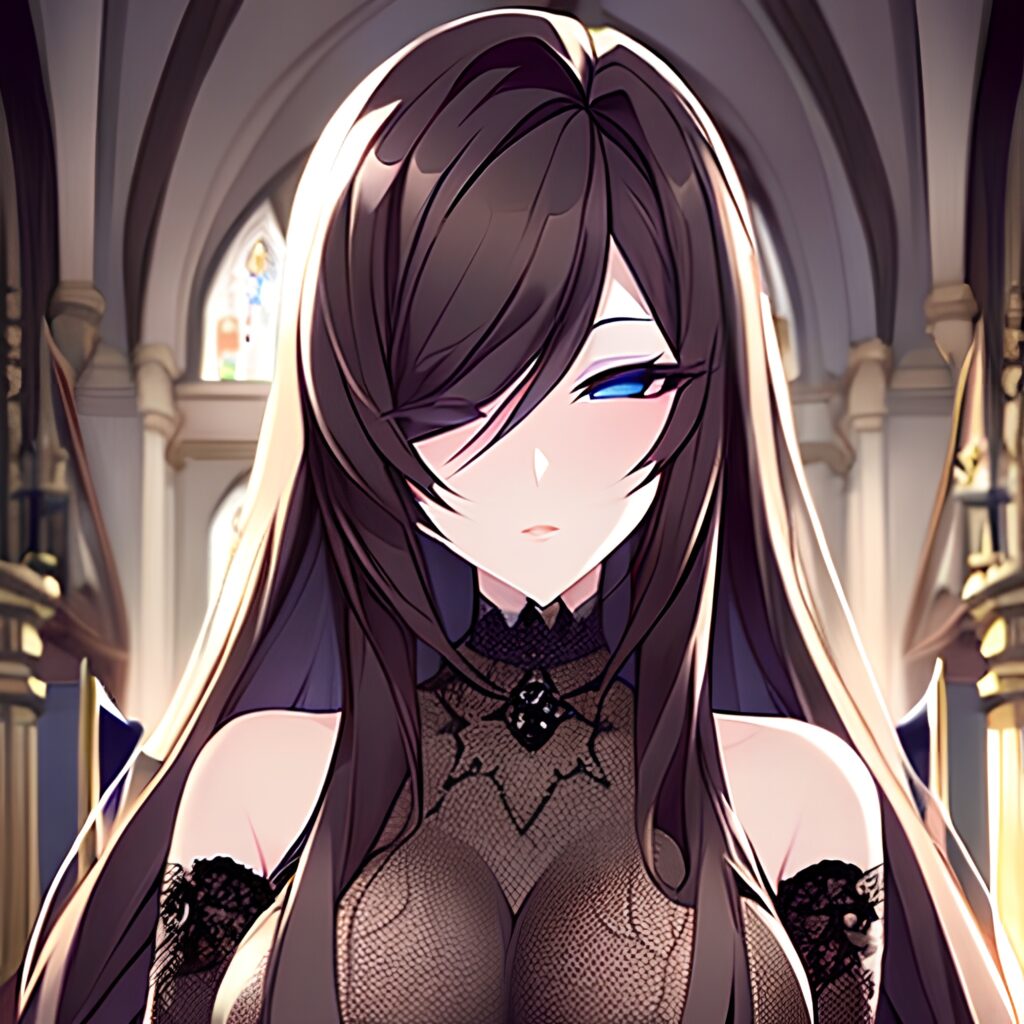 brunette messy hair fishnet church long hair woman 
