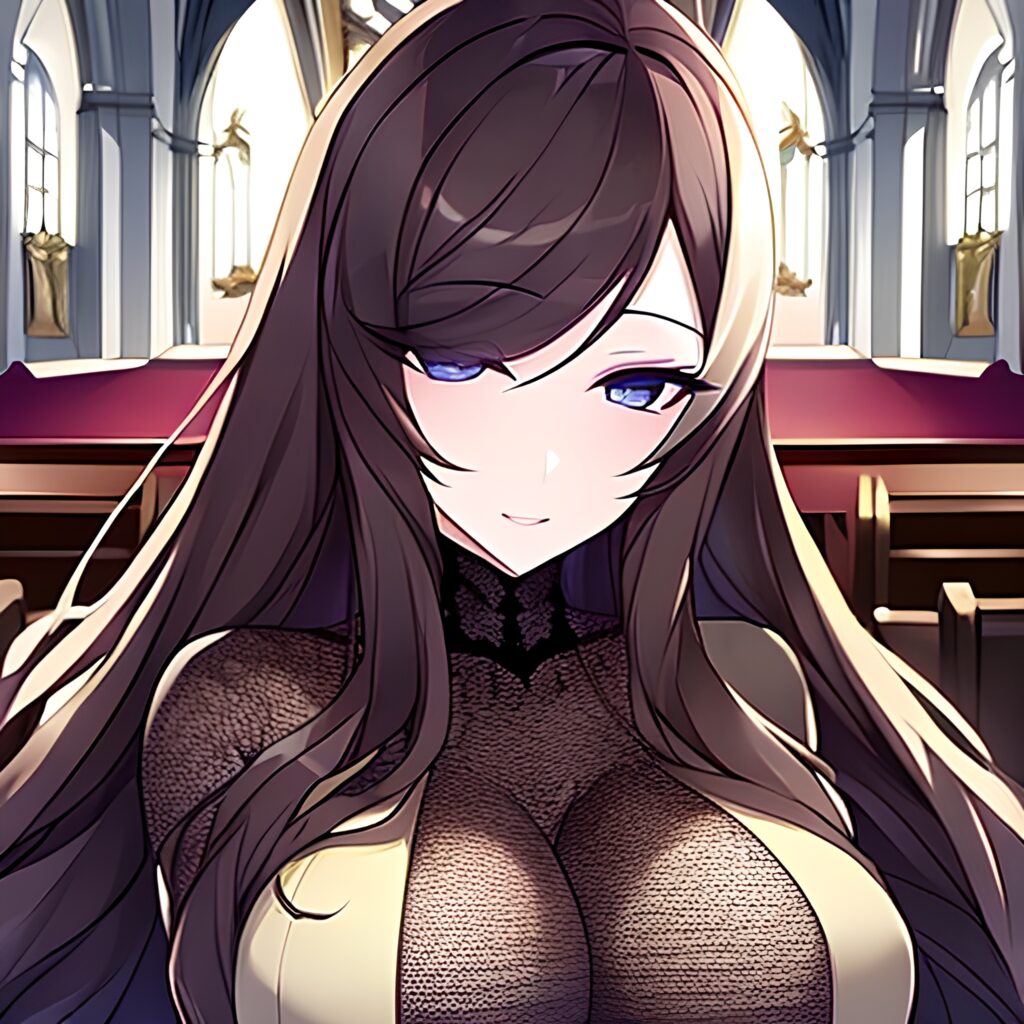 brunette messy hair fishnet church long hair woman 