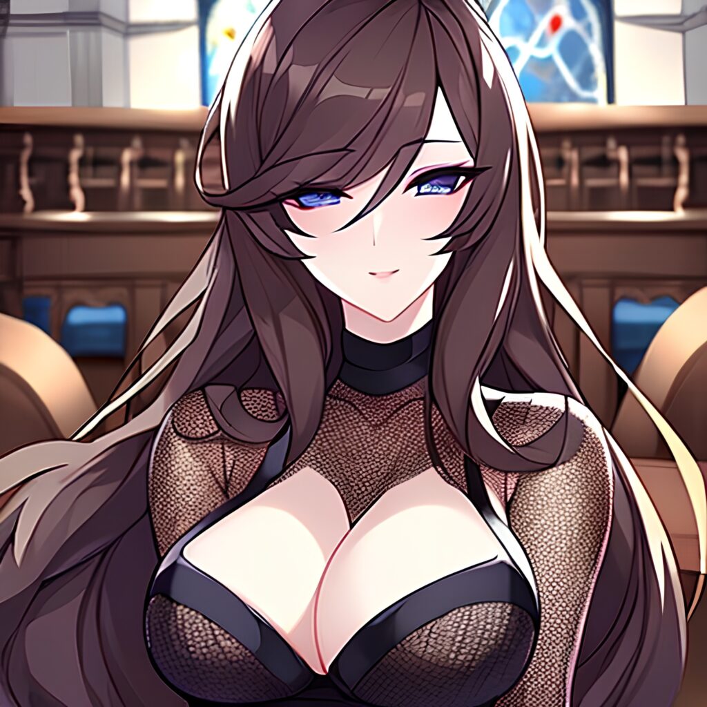 brunette messy hair fishnet church long hair woman 