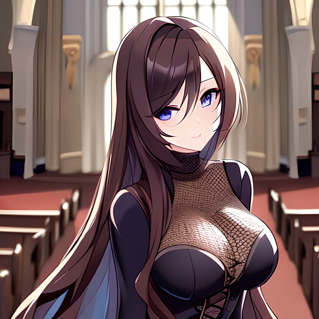 brunette messy hair fishnet church long hair woman 