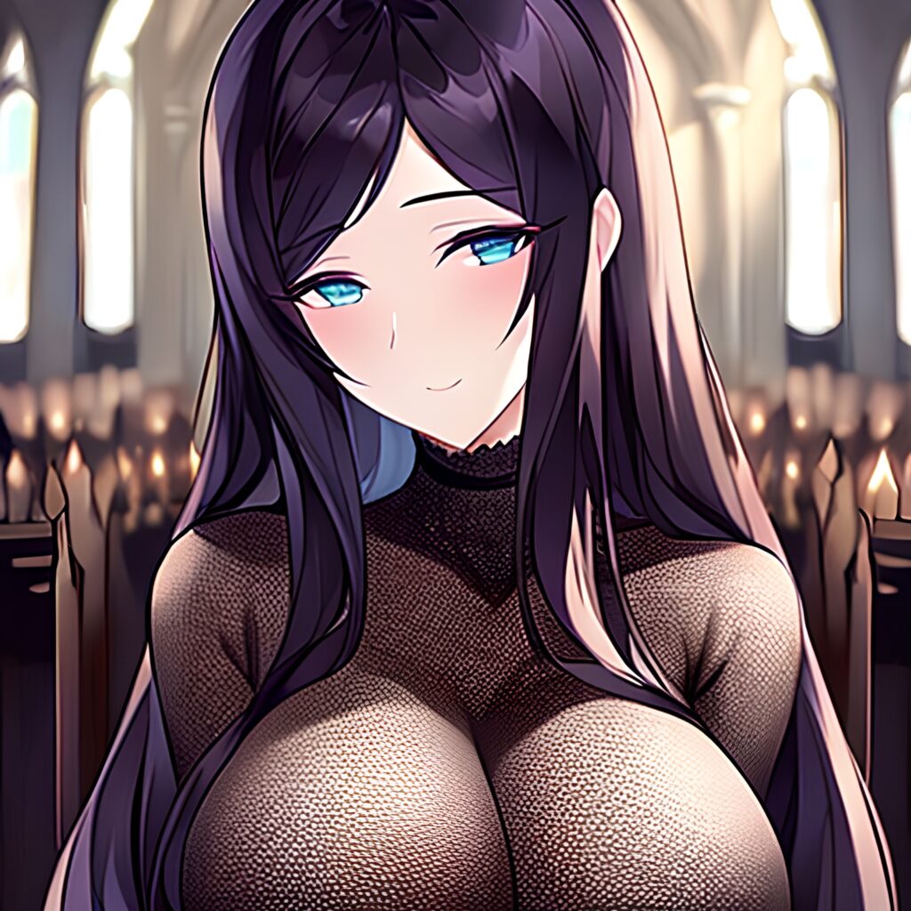 brunette messy hair fishnet church woman long hair