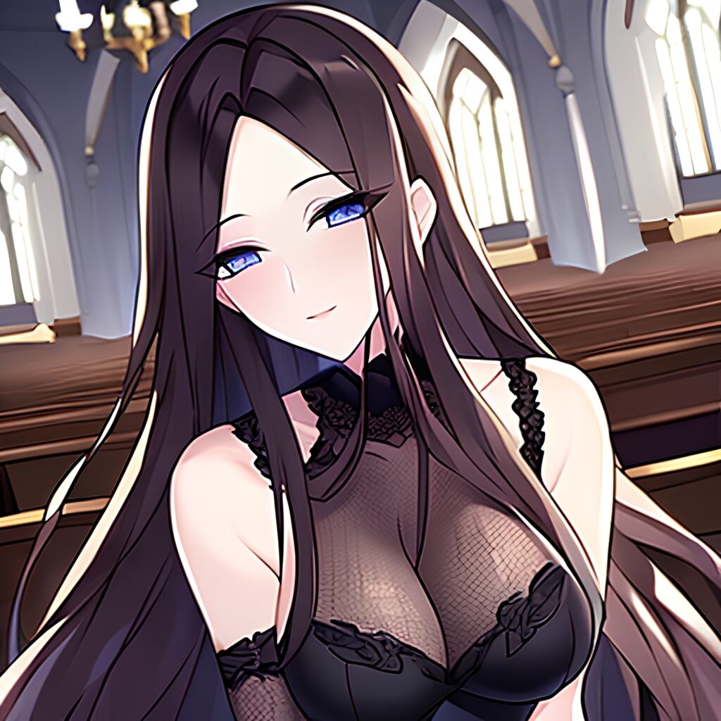 brunette messy hair fishnet long hair church woman 