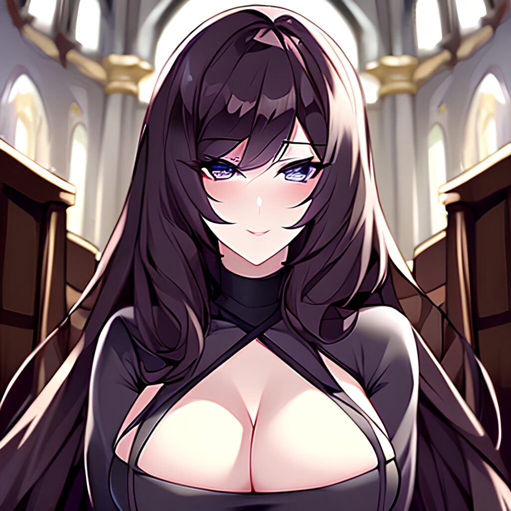brunette messy hair fishnet long hair church woman