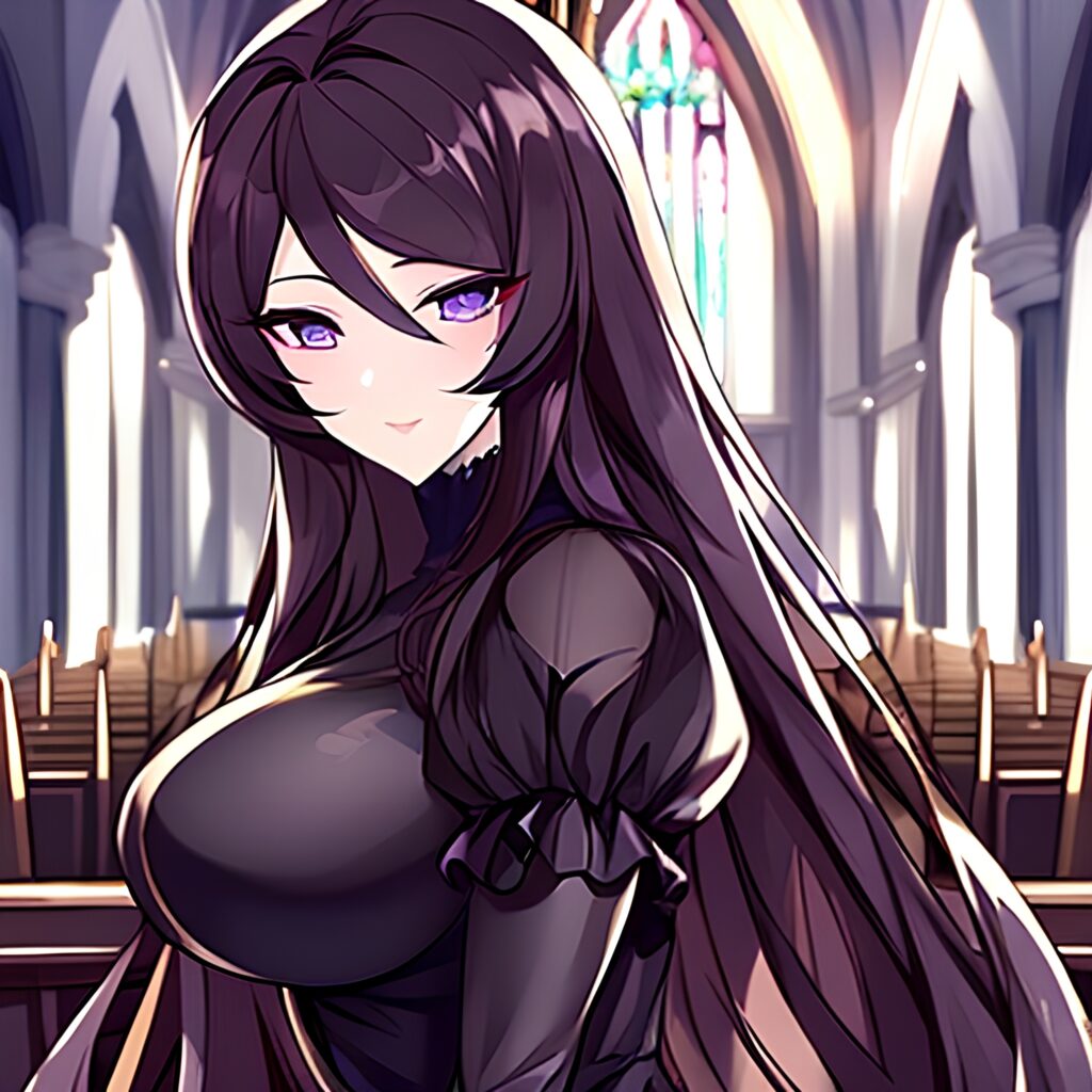 brunette messy hair fishnet woman church long hair
