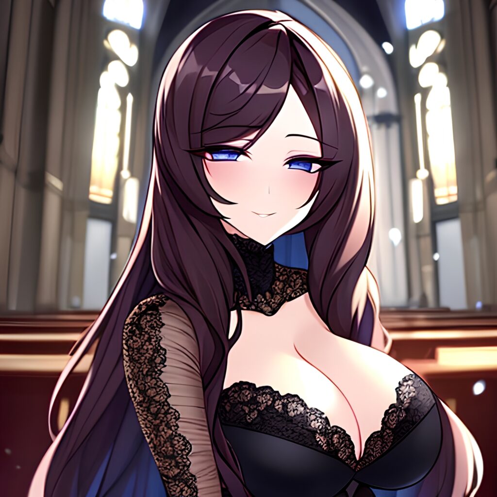 brunette messy hair fishnet woman long hair church