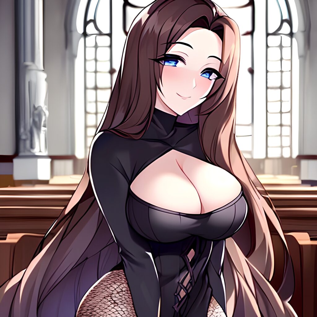 brunette messy hair fishnet woman long hair church 