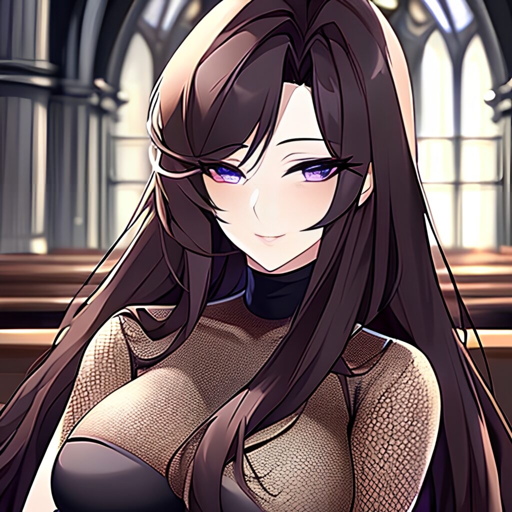 brunette messy hair fishnet woman long hair church
