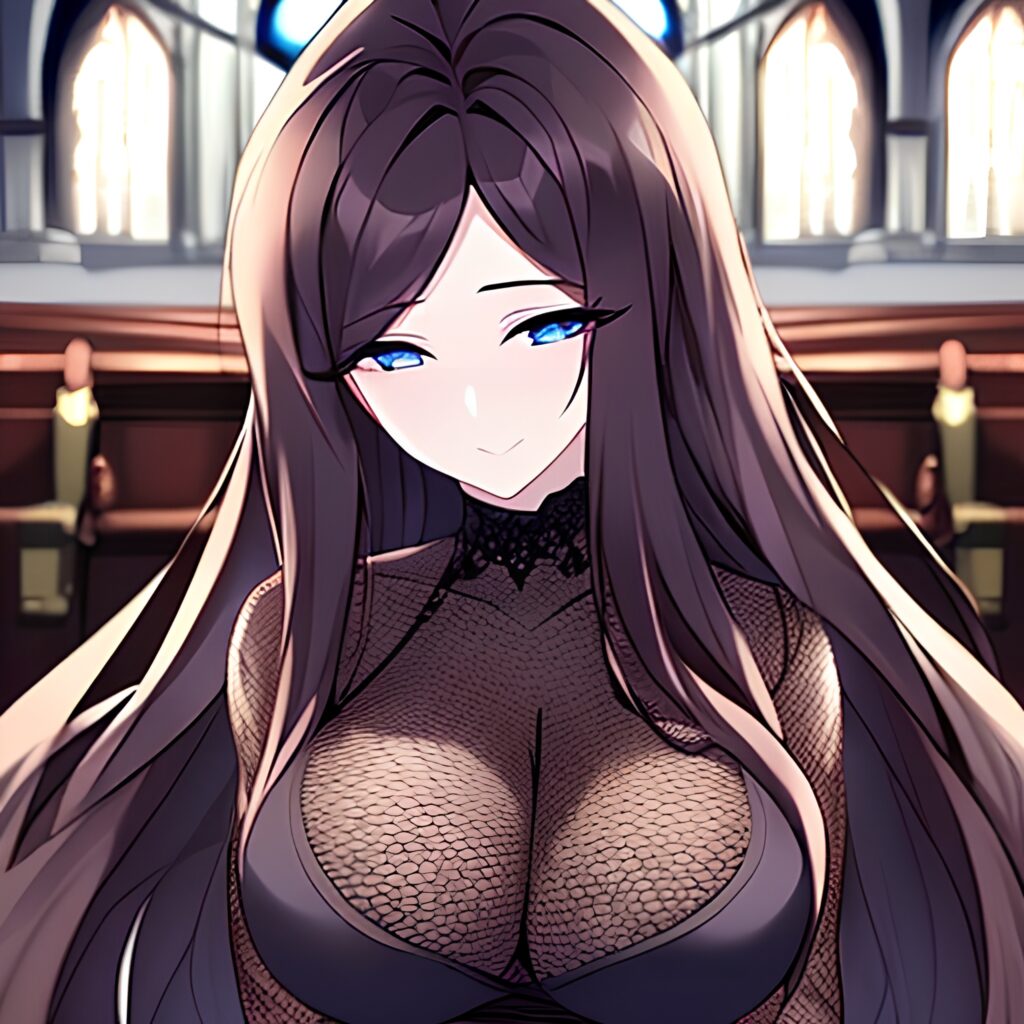 brunette messy hair fishnet woman long hair church