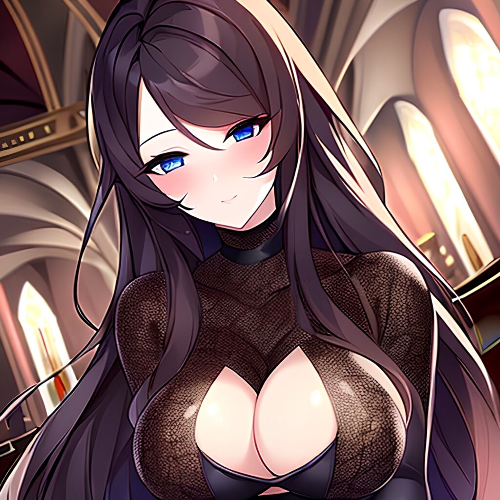 brunette messy hair long hair church fishnet woman