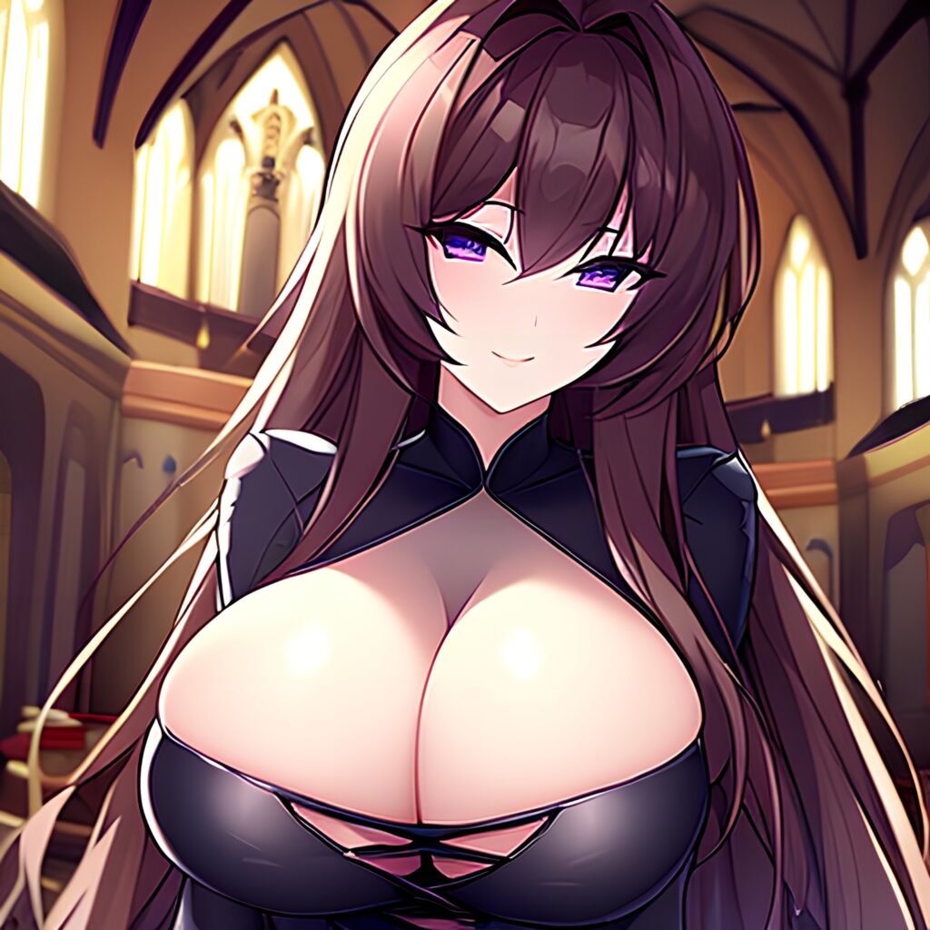 brunette messy hair long hair church woman fishnet