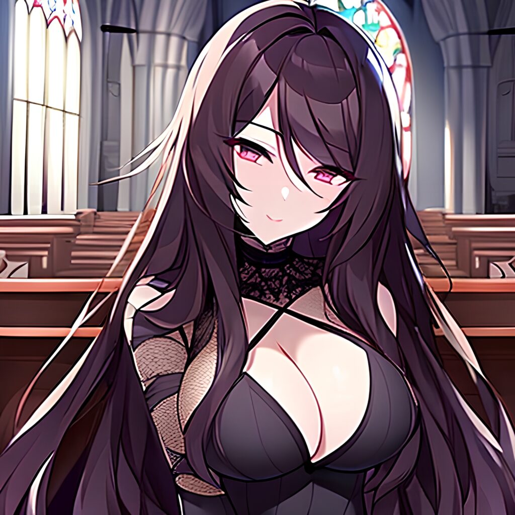 brunette messy hair long hair fishnet woman church 
