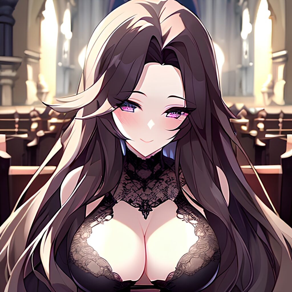 brunette messy hair long hair woman church fishnet