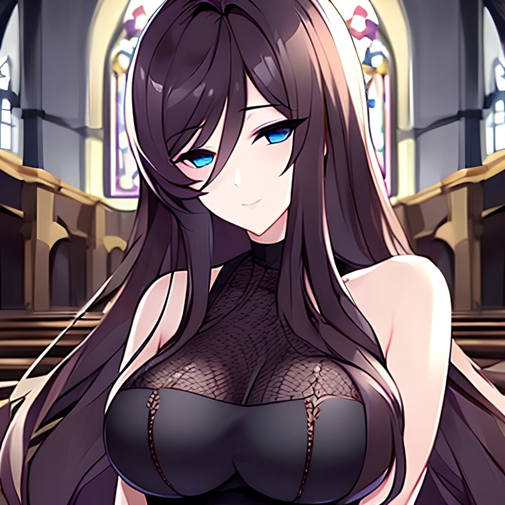 brunette messy hair woman church fishnet long hair