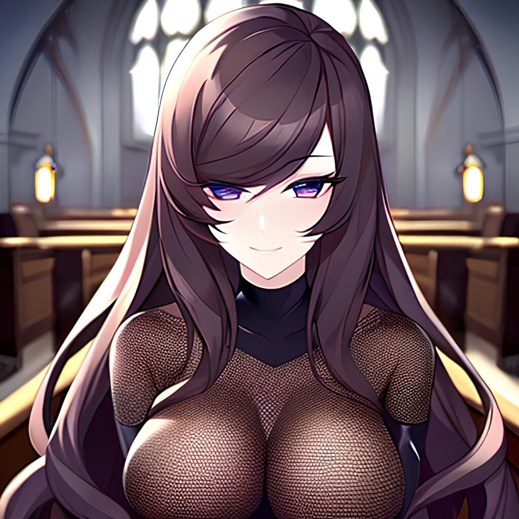 brunette messy hair woman church fishnet long hair 