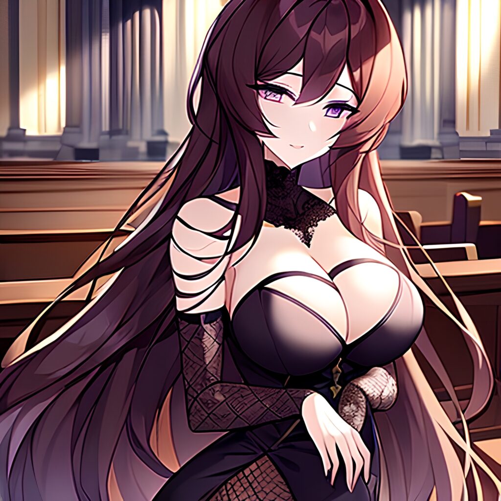 brunette messy hair woman church fishnet long hair