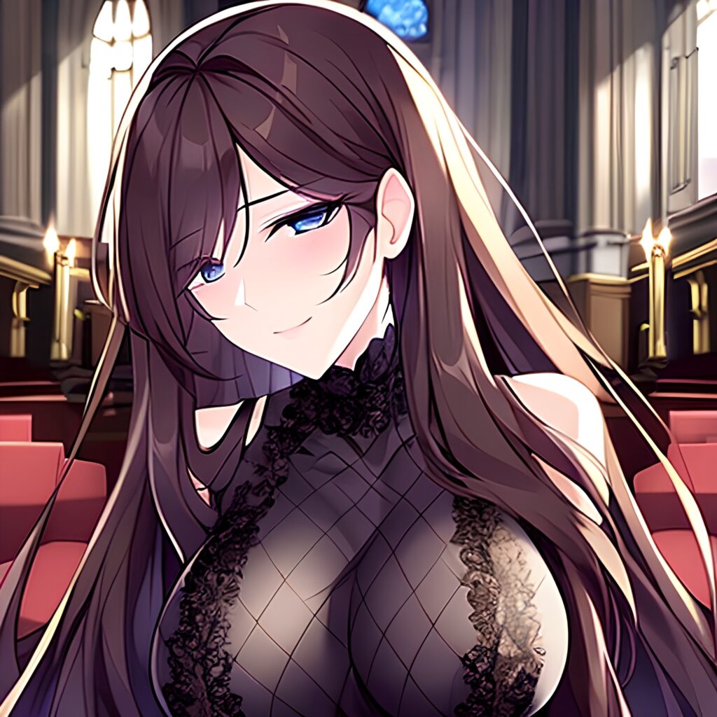 brunette messy hair woman church fishnet long hair 