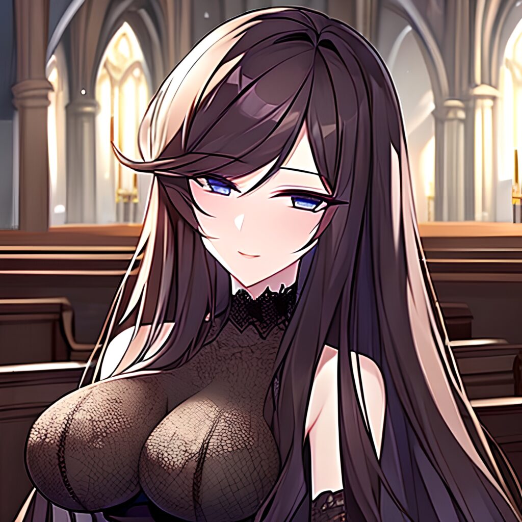 brunette messy hair woman church fishnet long hair