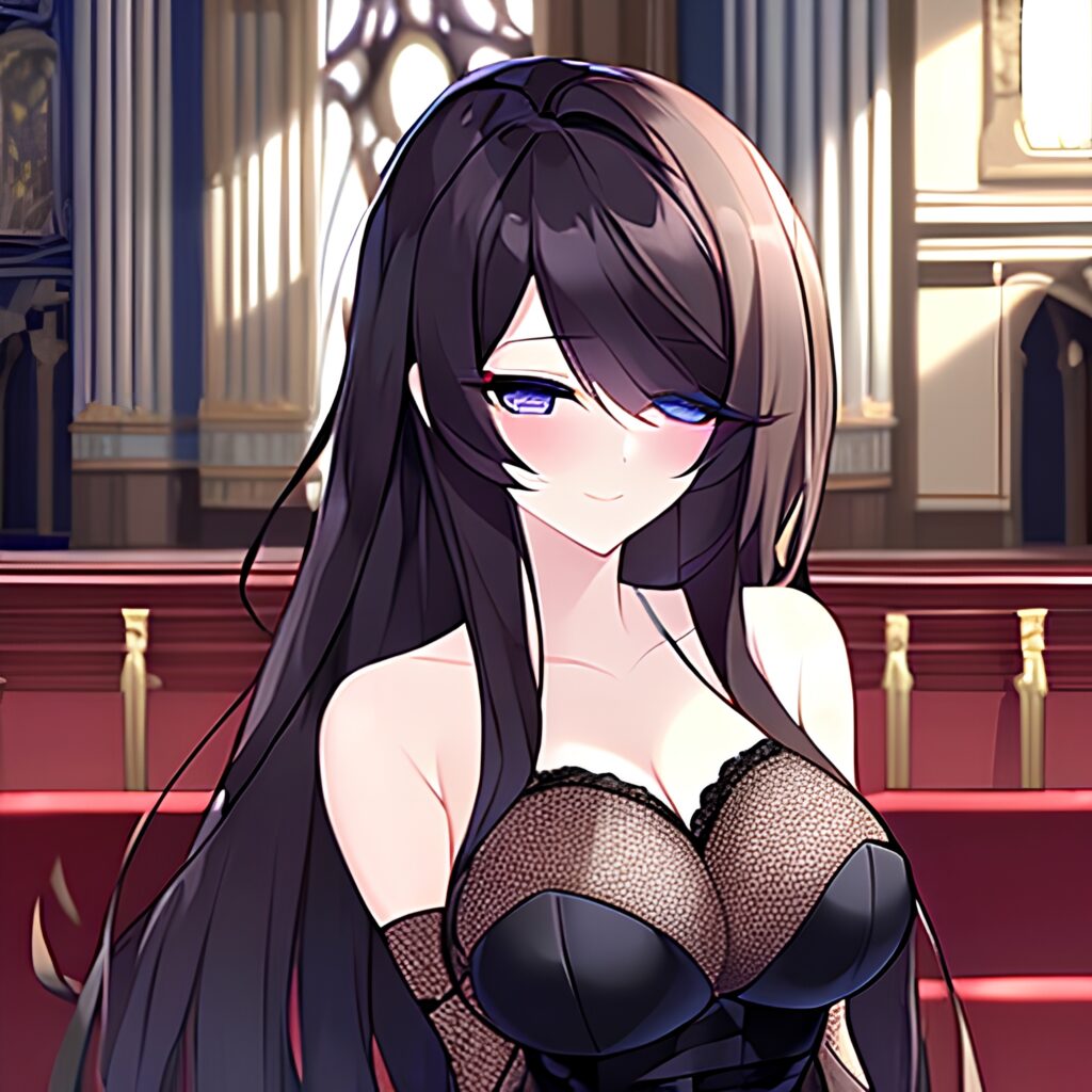 brunette messy hair woman church long hair fishnet