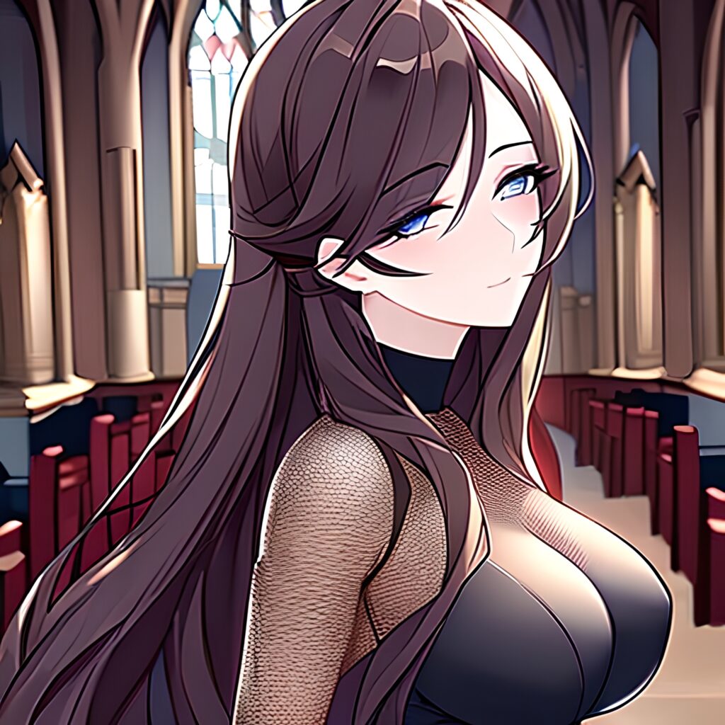 brunette messy hair woman fishnet church long hair 