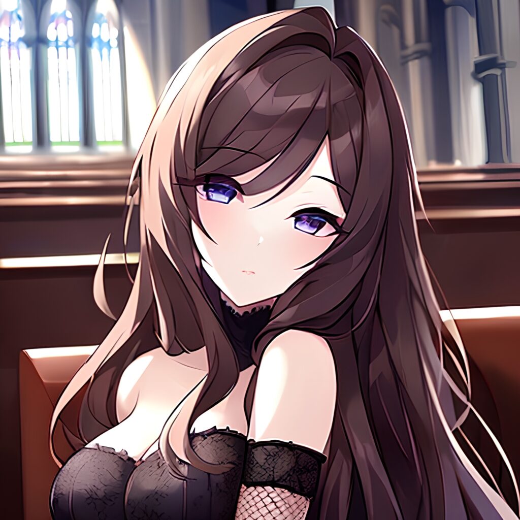 brunette messy hair woman fishnet church long hair 